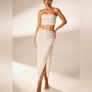 Embellished Cream Two-Piece Skirt Set